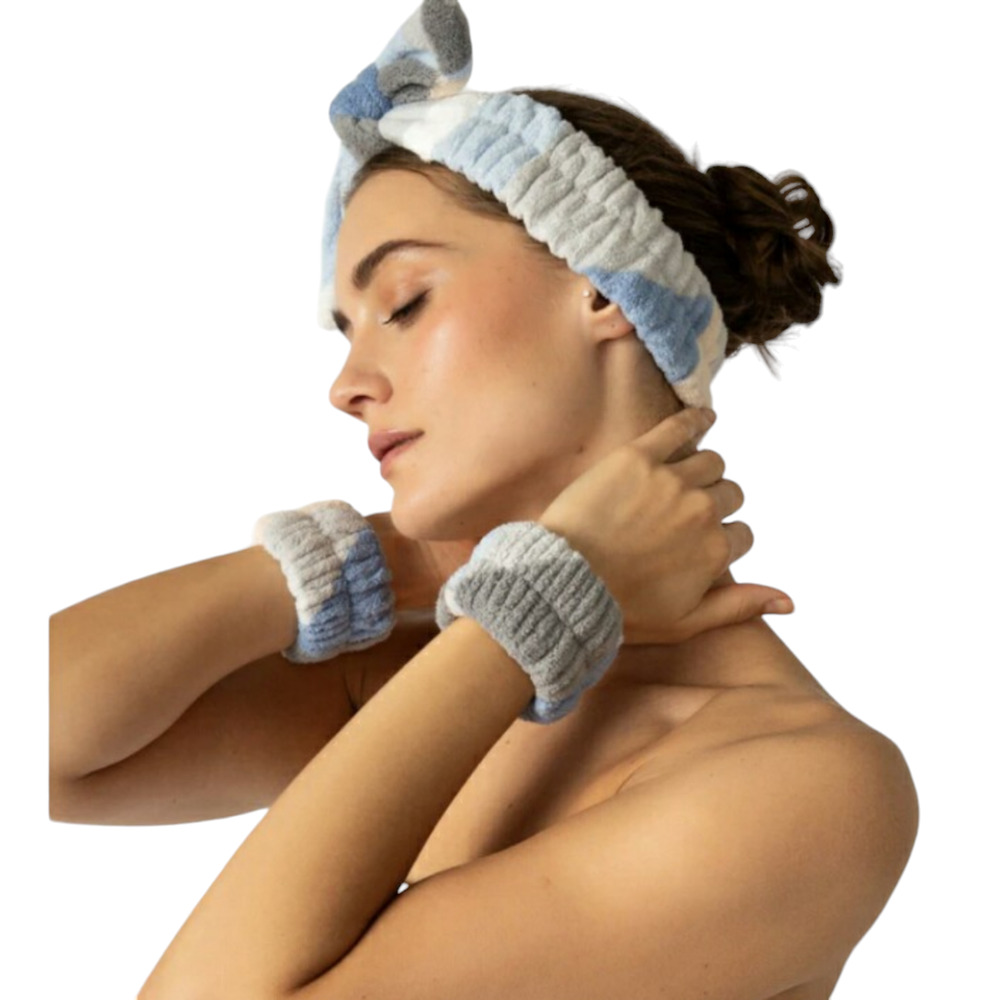 PJ Salvage Headband Wrist Towel Set Spa Facial Multicolor One Size New